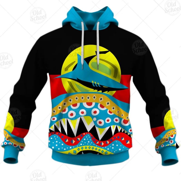 NRL Cronulla-Sutherland Sharks Dinky Di Lover Aboriginal Flag x Indigenous Pullover Hoodie