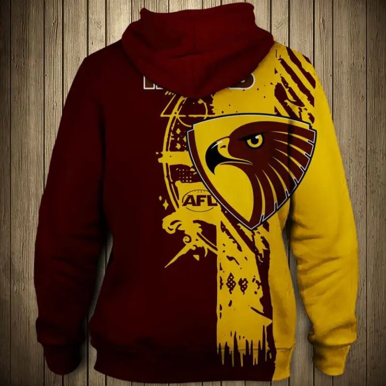 AFL Hawthorn Hawks Brown Gold Split Pullover Hoodie