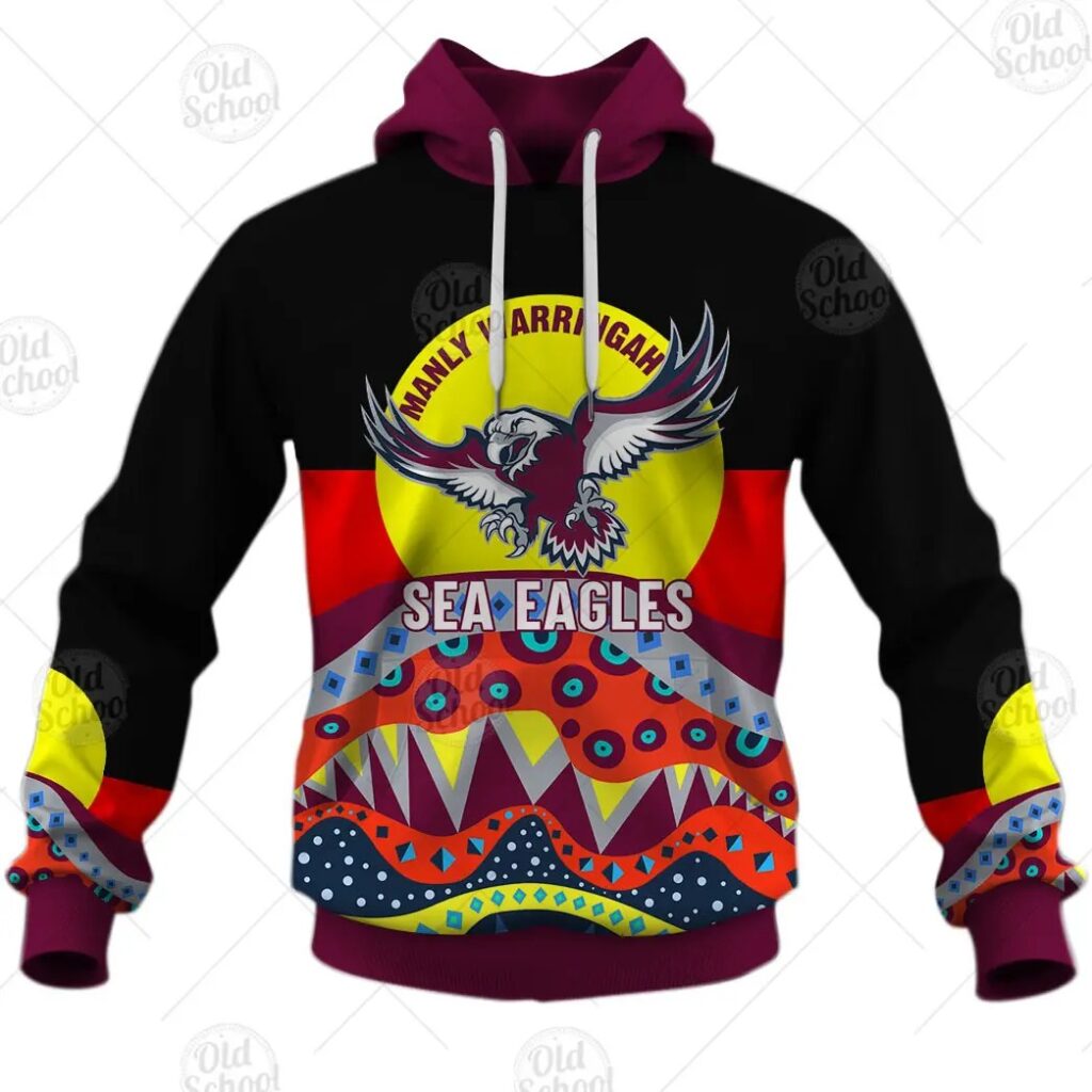 NRL Manly Warringah Sea Eagles Dinky Di Lover Aboriginal Flag x Indigenous Pullover Hoodie