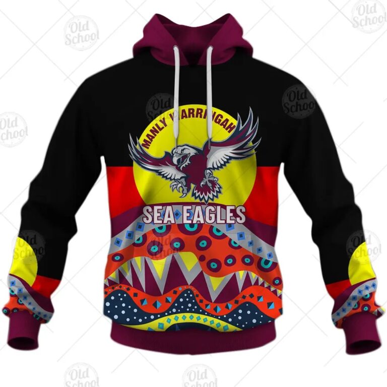 NRL Manly Warringah Sea Eagles Dinky Di Lover Aboriginal Flag x Indigenous Pullover Hoodie