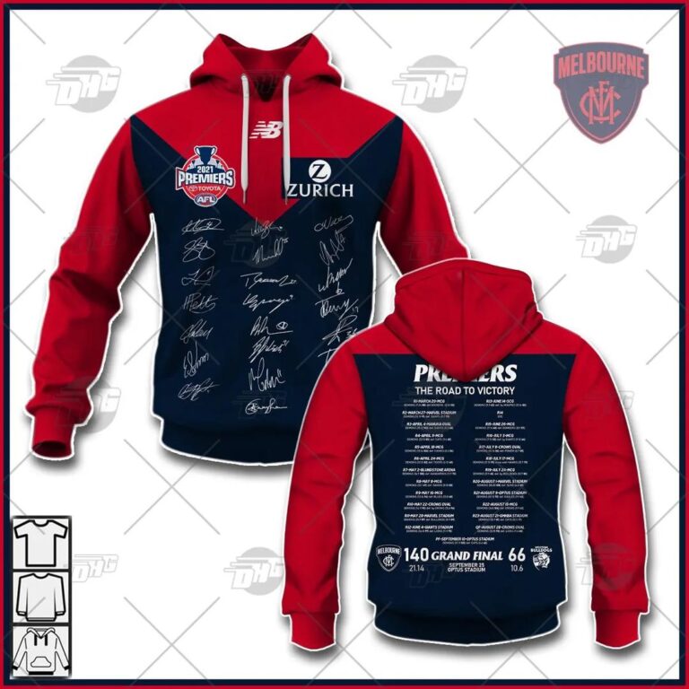 AFL Melbourne Demons 2021 Premiers Guernsey Team Signatures Pullover Hoodie