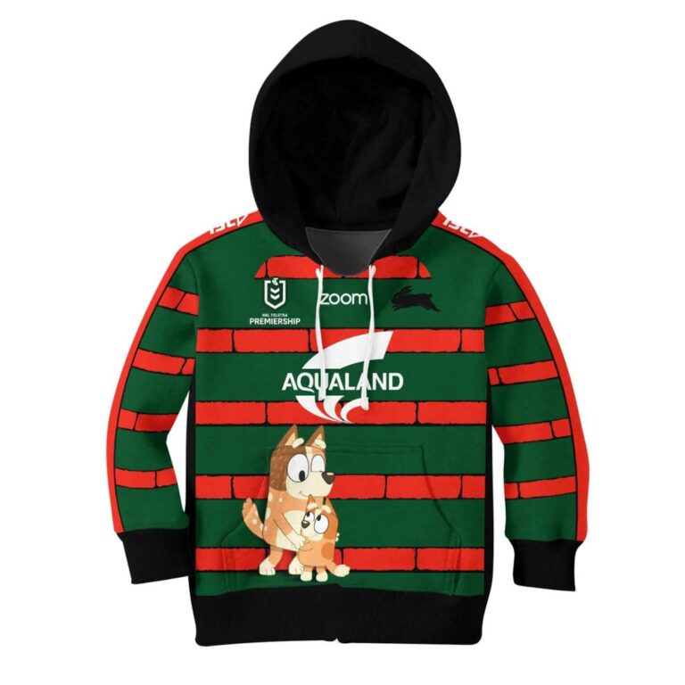 NRL South Sydney Rabbitohs x Bluey Jersey 2020 Kids Pullover Hoodie