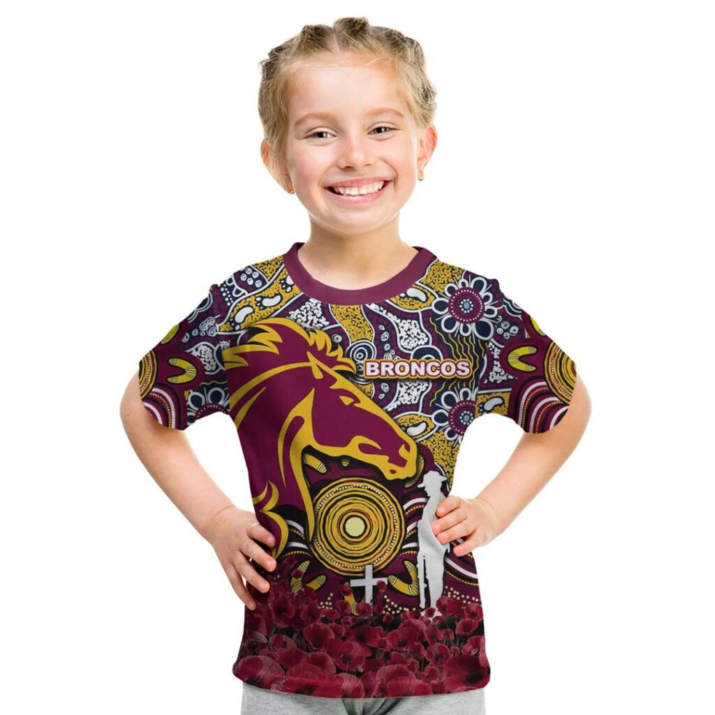 NRL Brisbane Broncos Anzac Day Indigenous Kids T-Shirt
