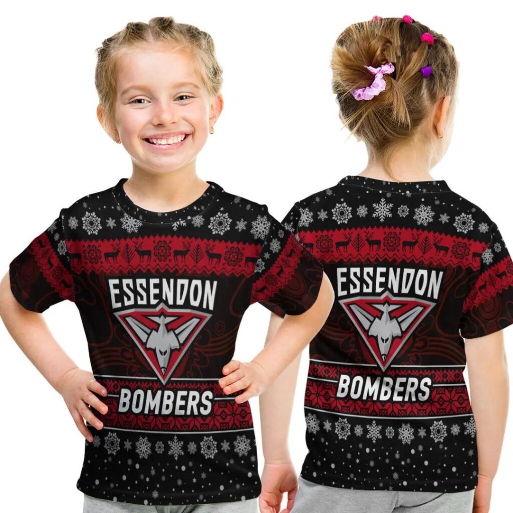 AFL Essendon Bombers Christmas Style Kids T-Shirt