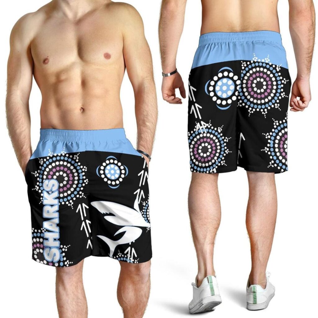 NRL Cronulla Men Shorts Sharks Simple Indigenous - Black K8