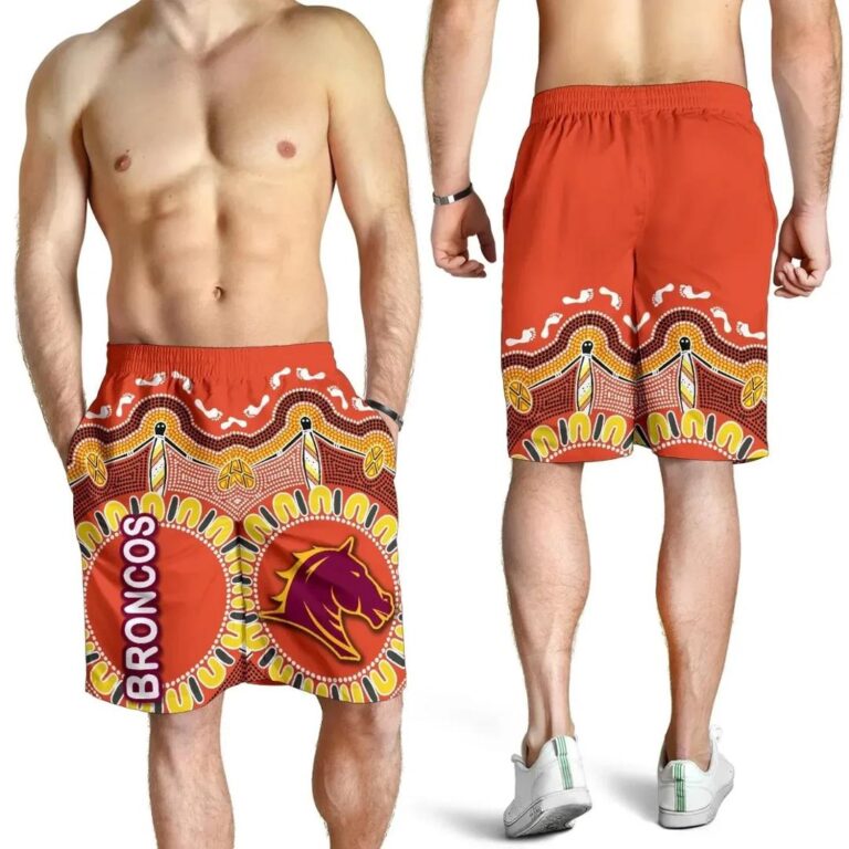 NRL Brisbane Men Shorts Broncos Indigenous Warm Vibes K8