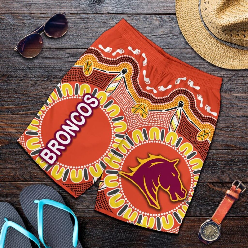 NRL Brisbane Men Shorts Broncos Indigenous Warm Vibes K8
