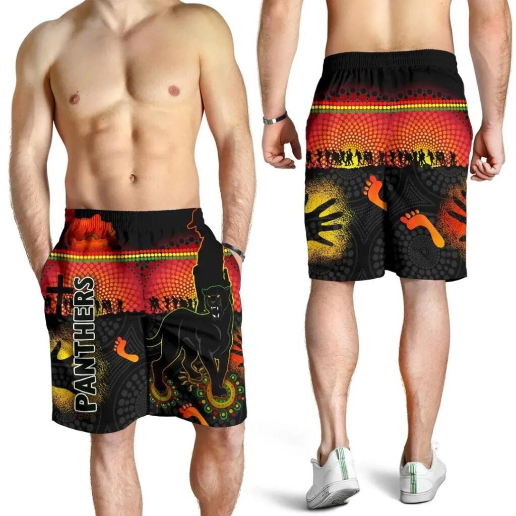 NRL Penrith Men Shorts Indigenous Panthers Anzac Day Lest We Forget K8