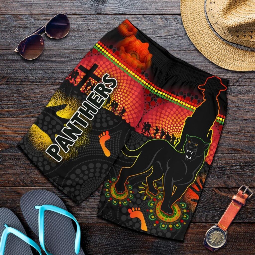 NRL Penrith Men Shorts Indigenous Panthers Anzac Day Lest We Forget K8