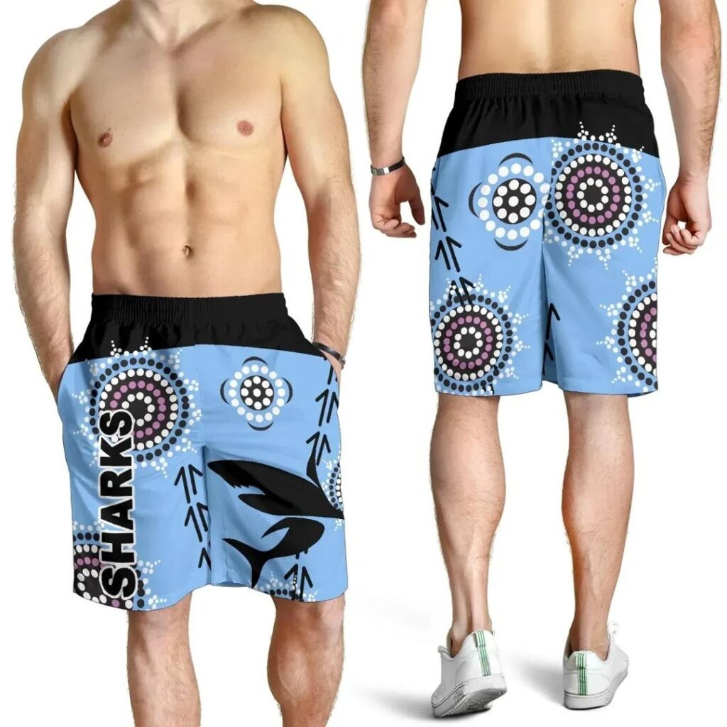 NRL Cronulla Men Shorts Sharks Simple Indigenous - Blue K8