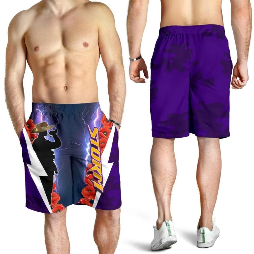 NRL Melbourne All Over Print Men's Shorts Storm Anzacday TH4