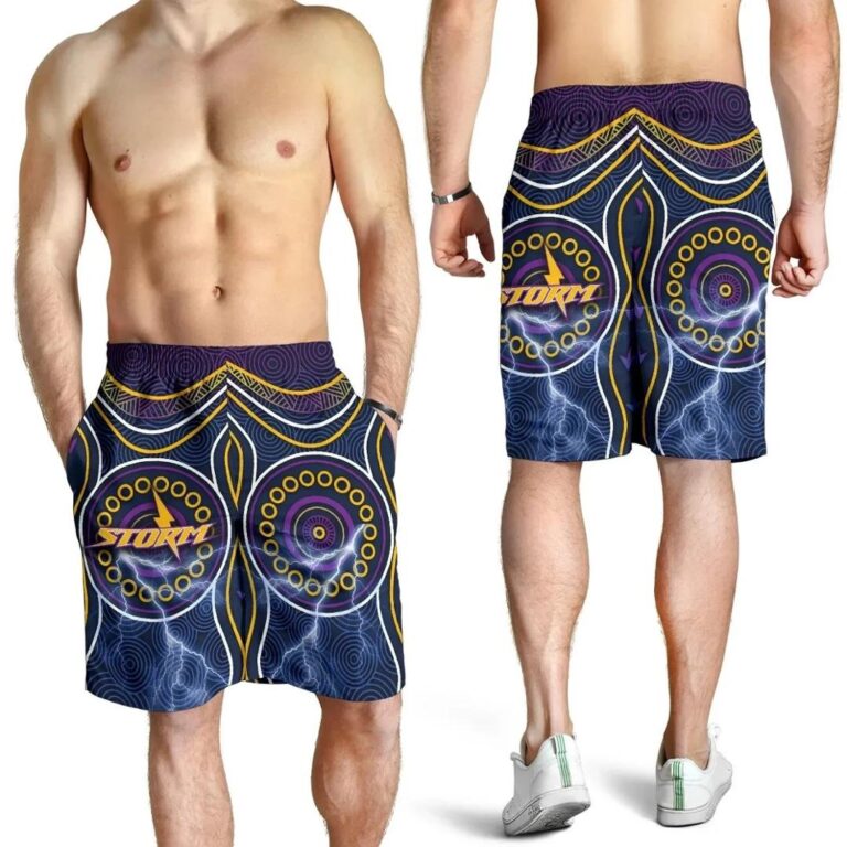 NRL Melbourne Men Shorts Lightning Storm Indigenous K4