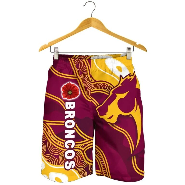 NRL Broncos Anzac Day Men Shorts Indigenous and Camouflage K13