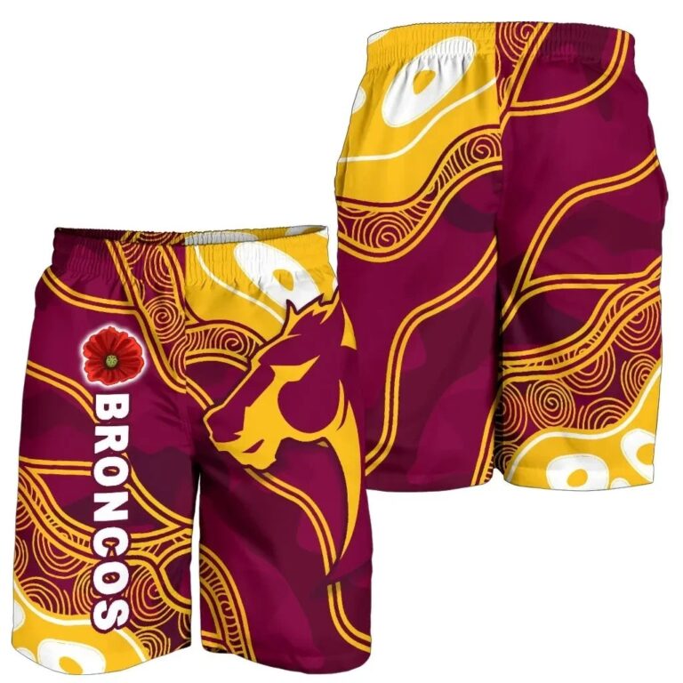 NRL Broncos Anzac Day Men Shorts Indigenous and Camouflage K13