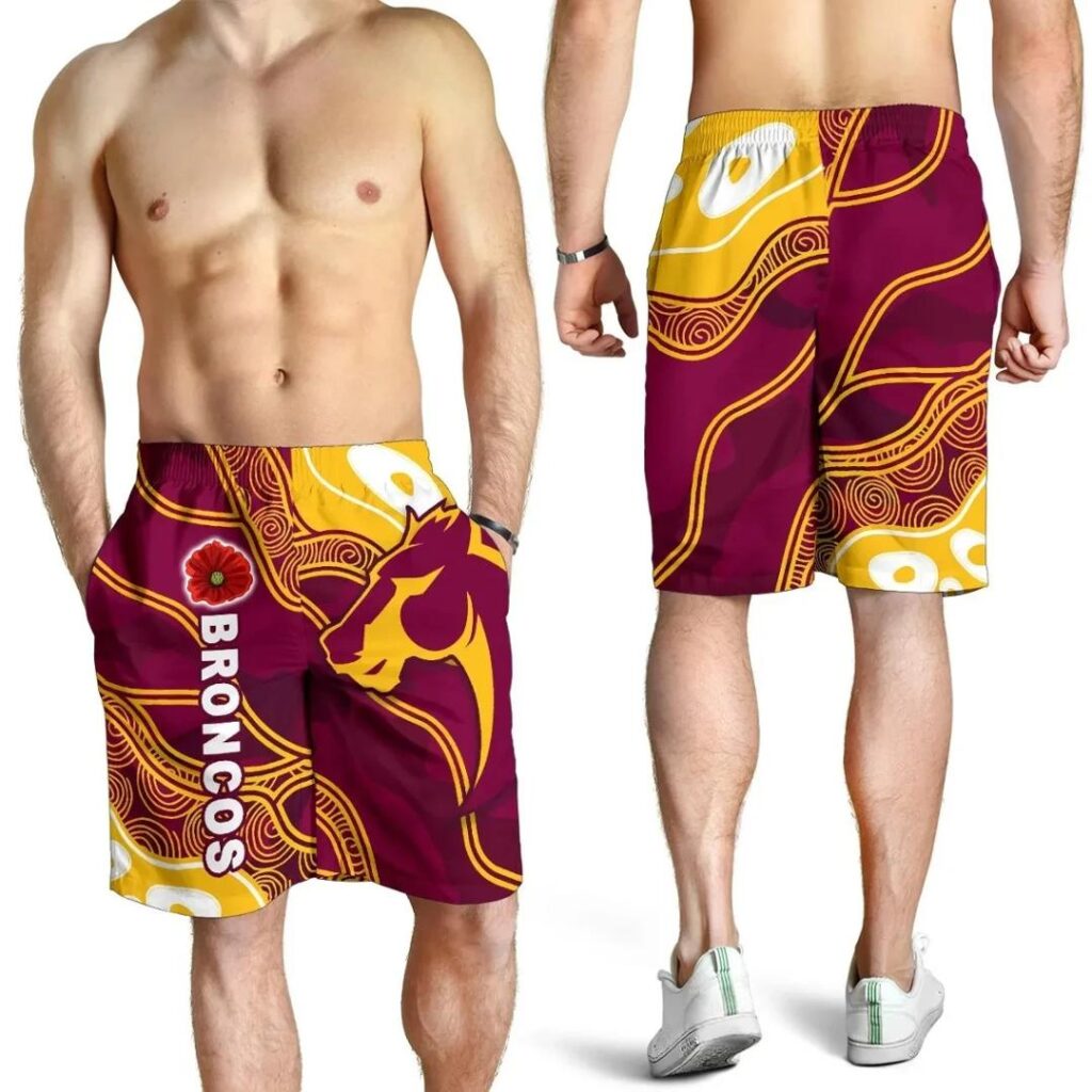 NRL Broncos Anzac Day Men Shorts Indigenous and Camouflage K13