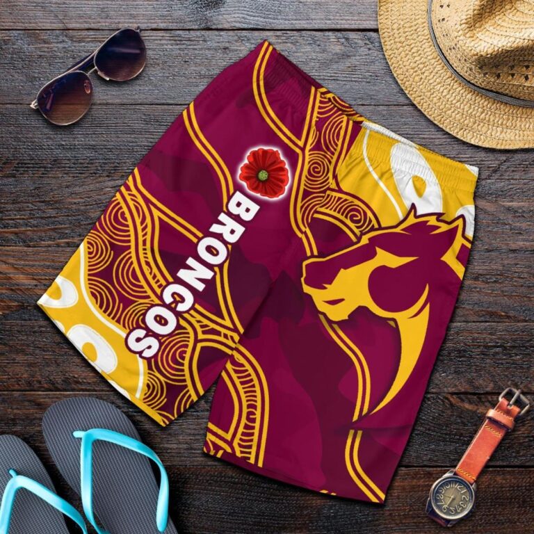 NRL Broncos Anzac Day Men Shorts Indigenous and Camouflage K13