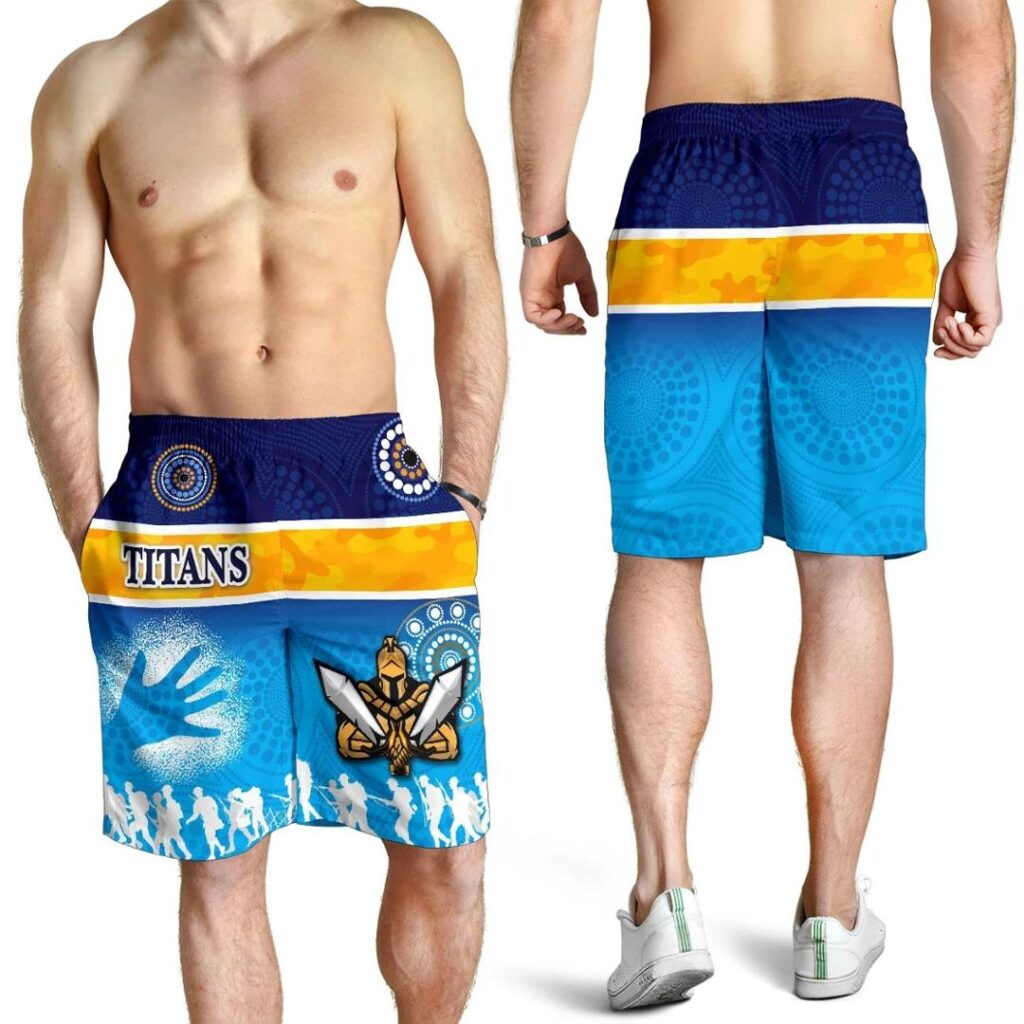 NRL Gold Coast Men Shorts Titans Gladiator Anzac Day 2021 Version - Indigenous K8