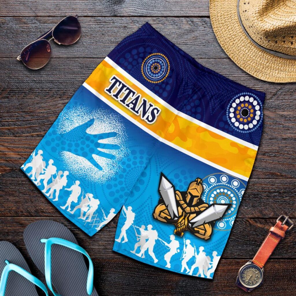 NRL Gold Coast Men Shorts Titans Gladiator Anzac Day 2021 Version - Indigenous K8