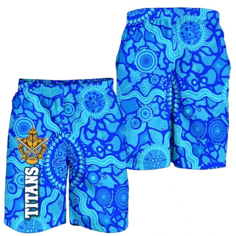 NRL Gold Coast Titans Men Shorts Indigenous Country Style - Light Blue K36