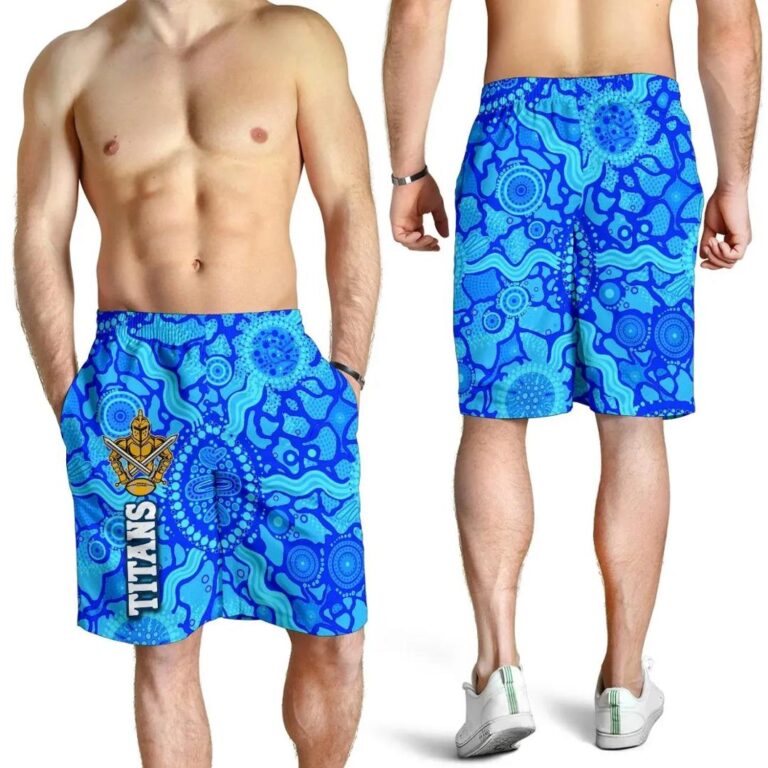 NRL Gold Coast Titans Men Shorts Indigenous Country Style - Light Blue K36
