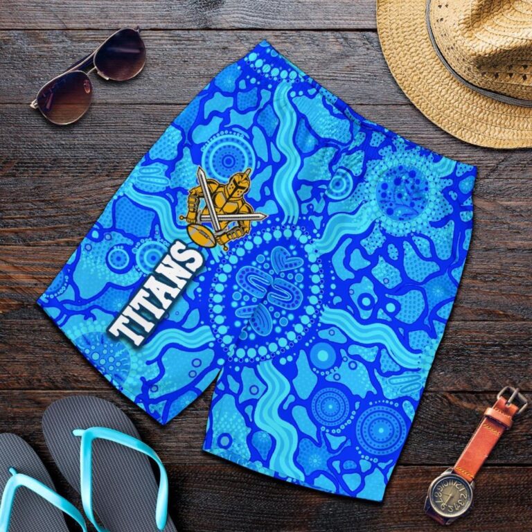 NRL Gold Coast Titans Men Shorts Indigenous Country Style - Light Blue K36