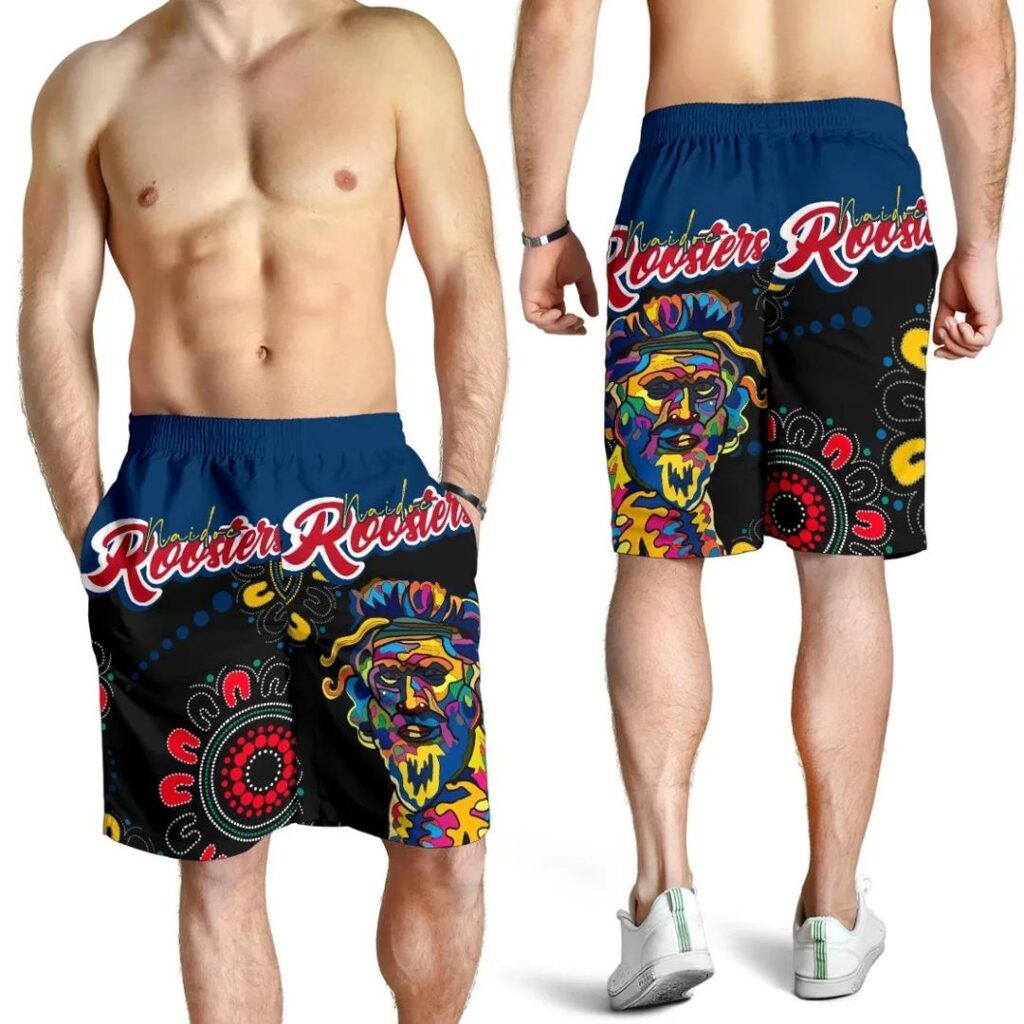 NRL Australia Roosters All Over Print Men's Shorts Naidoc Week Style - Black TH12