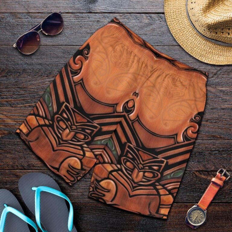 NRL New Zealand Shorts, New Zealand Warriors Men All Over Print Board Shorts Whakairo K4