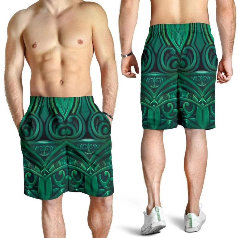 NRL New Zealand Shorts, New Zealand Warriors Rugby Men All Over Print Board Shorts Green K4
