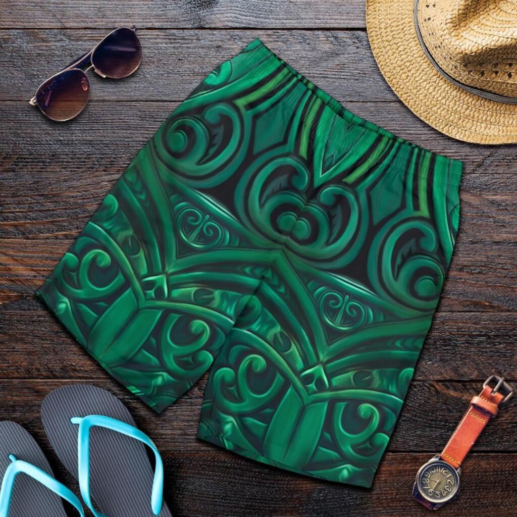 NRL New Zealand Shorts, New Zealand Warriors Rugby Men All Over Print Board Shorts Green K4