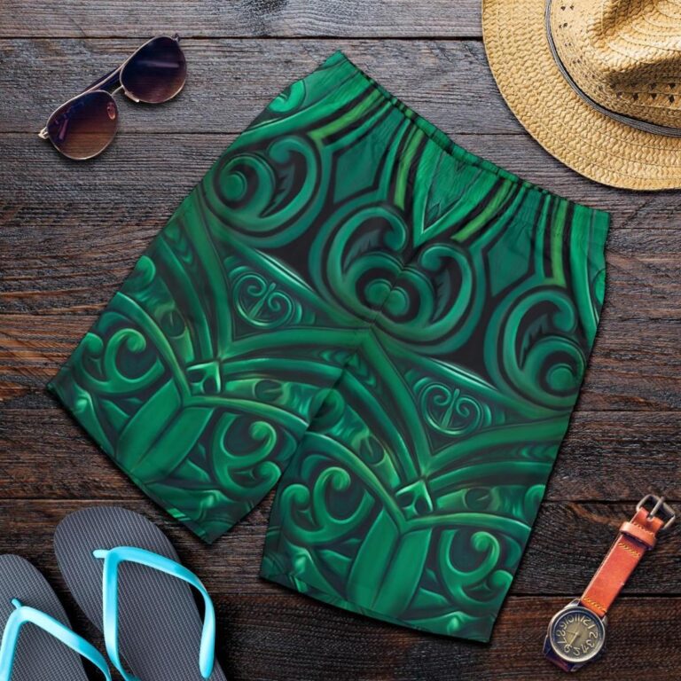NRL New Zealand Shorts, New Zealand Warriors Rugby Men All Over Print Board Shorts Green K4