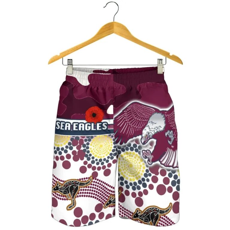 NRL Sea Eagles Anzac Day Men Shorts Simple Indigenous Camouflage K13