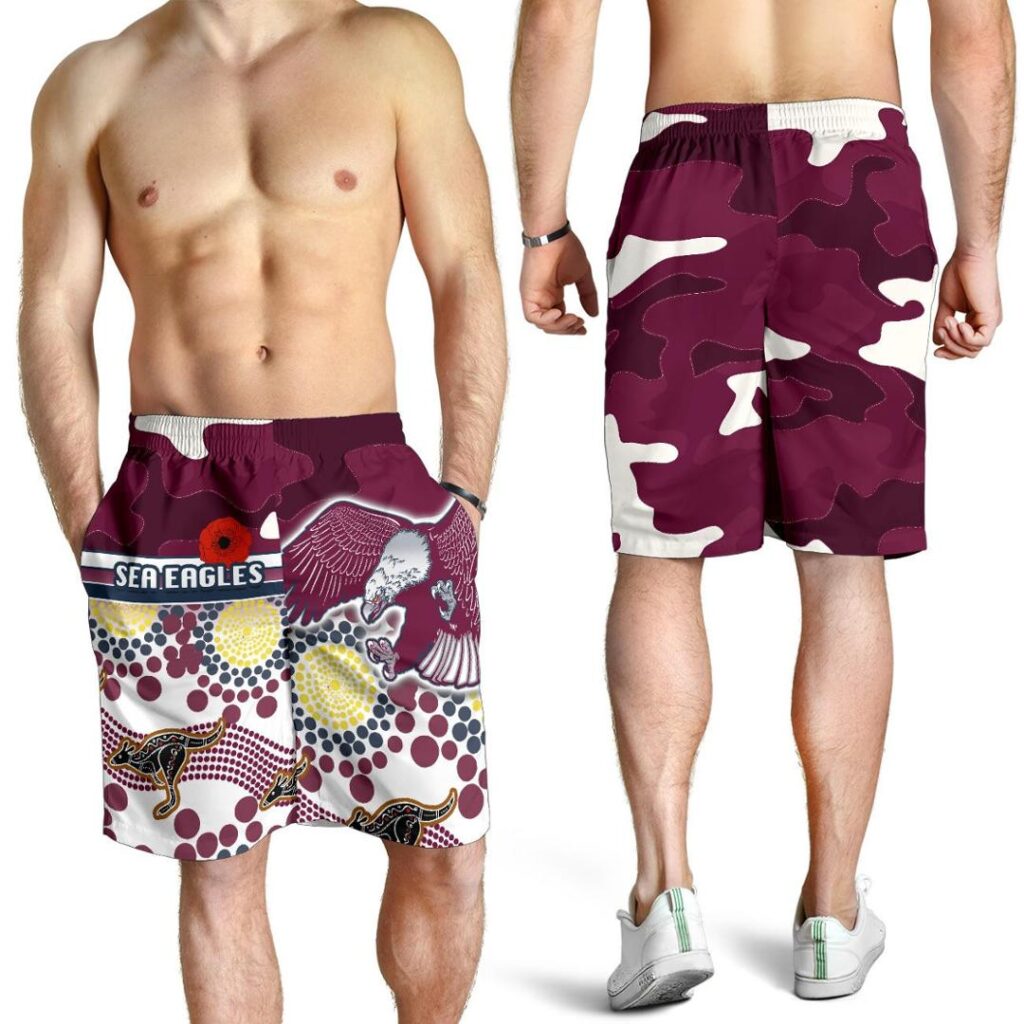 NRL Sea Eagles Anzac Day Men Shorts Simple Indigenous Camouflage K13