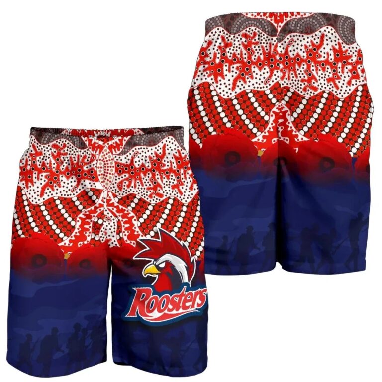 NRL Roosters All Over Print Men's Shorts Anzac Day Aboriginal TH4