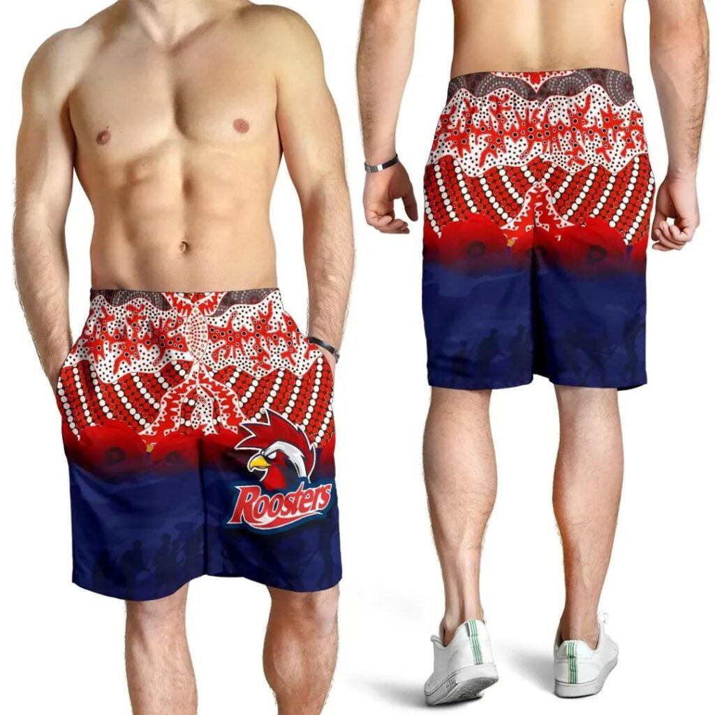 NRL Roosters All Over Print Men's Shorts Anzac Day Aboriginal TH4