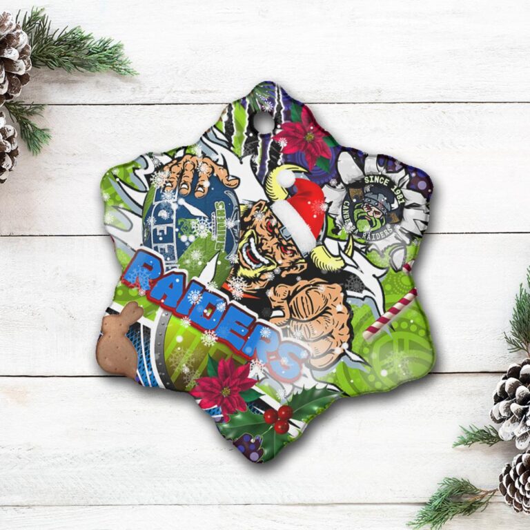 Raiders Rugby Custom Aboriginal Christmas Ceramic Ornament - The Indigenous Vikings Power Scratch Style