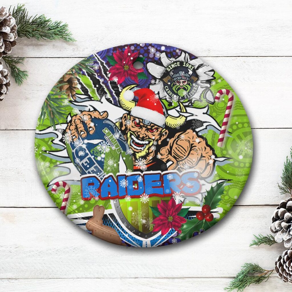 Raiders Rugby Custom Aboriginal Christmas Ceramic Ornament - The Indigenous Vikings Power Scratch Style