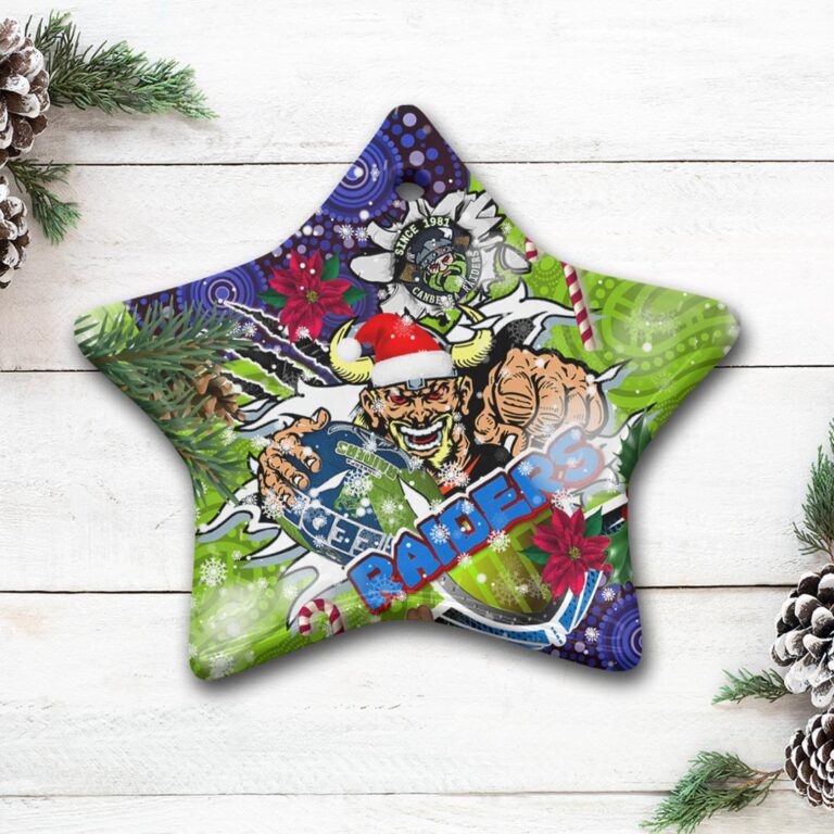 Raiders Rugby Custom Aboriginal Christmas Ceramic Ornament - The Indigenous Vikings Power Scratch Style