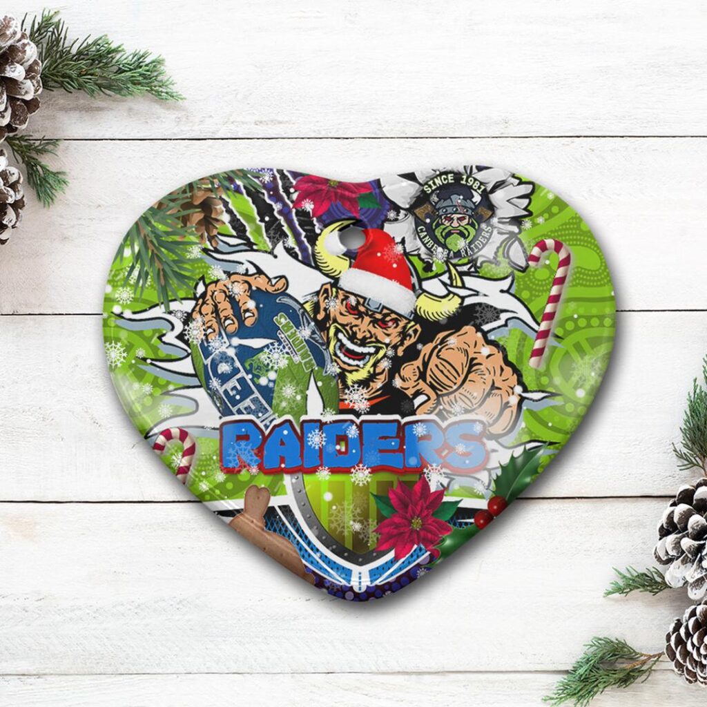 Raiders Rugby Custom Aboriginal Christmas Ceramic Ornament - The Indigenous Vikings Power Scratch Style