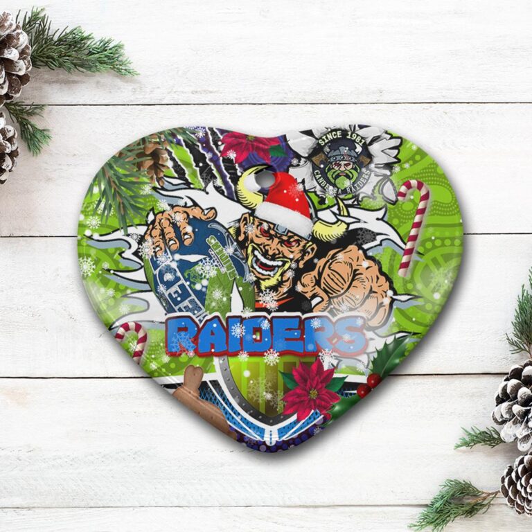 Raiders Rugby Custom Aboriginal Christmas Ceramic Ornament - The Indigenous Vikings Power Scratch Style