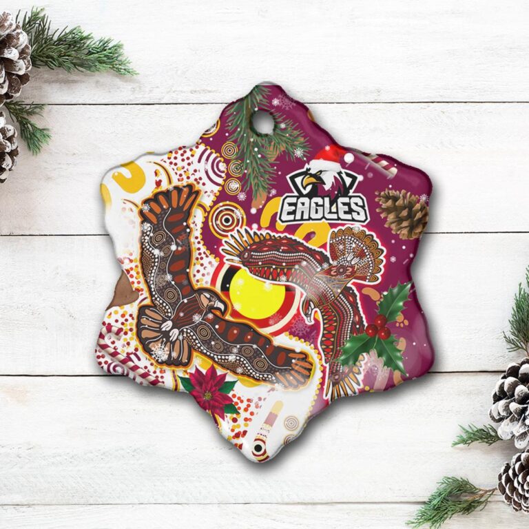 Sea Eagles Aboriginal Rugby Christmas Ceramic Ornament - Double Sea Eagles With Aboriginal Flag