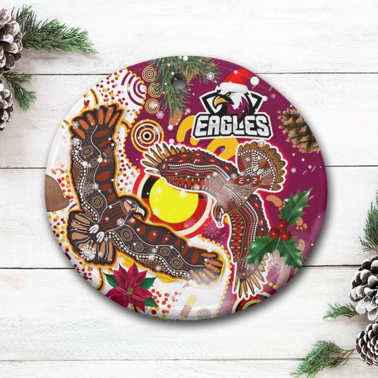 Sea Eagles Aboriginal Rugby Christmas Ceramic Ornament - Double Sea Eagles With Aboriginal Flag