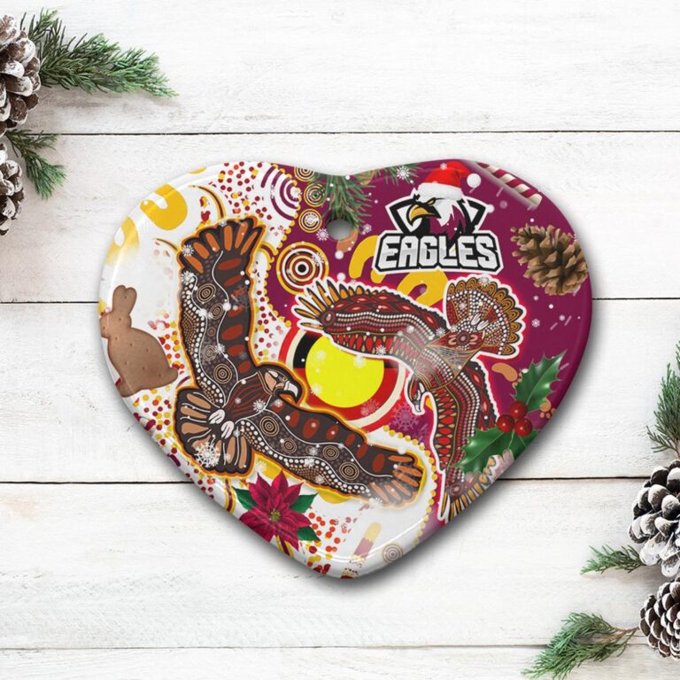 Sea Eagles Aboriginal Rugby Christmas Ceramic Ornament - Double Sea Eagles With Aboriginal Flag