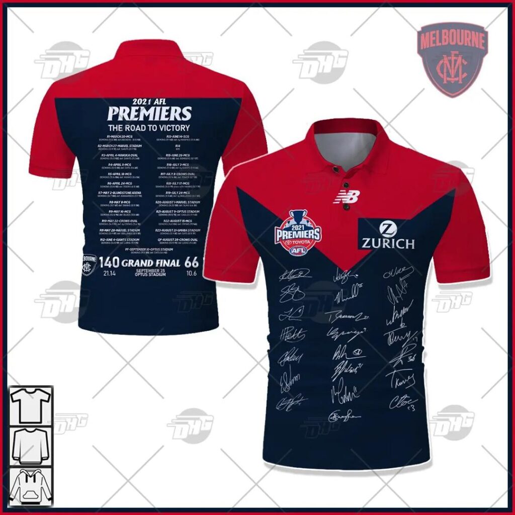 AFL Melbourne Demons 2021 Premiers Team Signatures Guernsey Polo Shirt