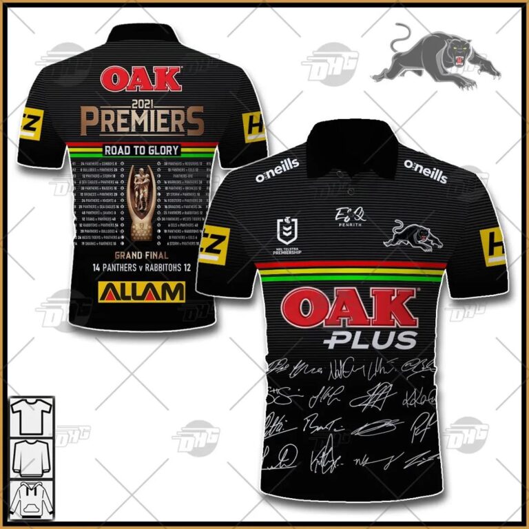 NRL Penrith Panthers Premiers 2021 Team Signatures Polo Shirt