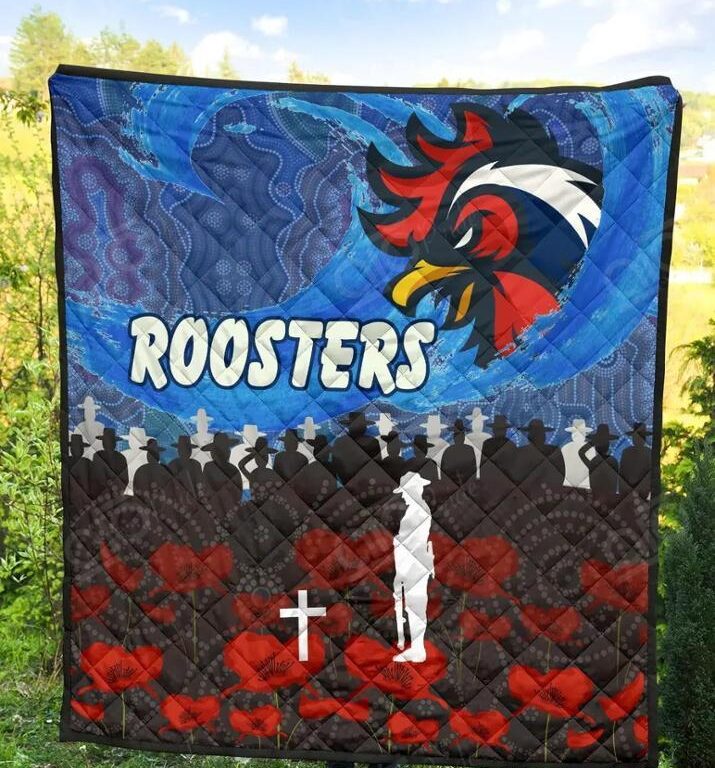 NRL Sydney Roosters Anzac Day Poppy Flower Aboriginal Quilt Blanket