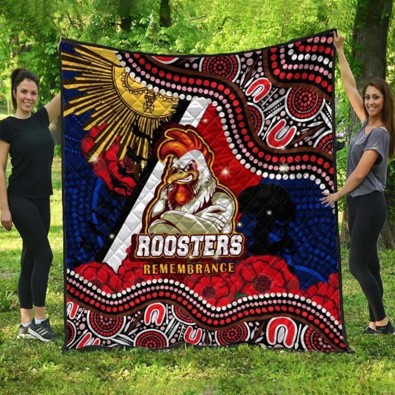 NRL Sydney Roosters Anzac Remembrance Day Poppy Flower Aboriginal Quilt Blanket