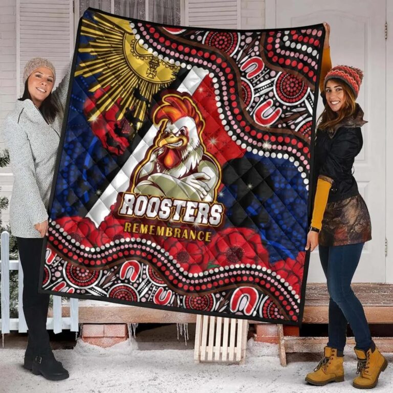 NRL Sydney Roosters Anzac Remembrance Day Poppy Flower Aboriginal Quilt Blanket