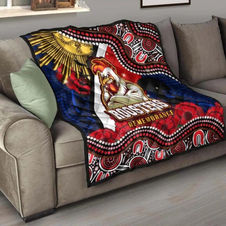 NRL Sydney Roosters Anzac Remembrance Day Poppy Flower Aboriginal Quilt Blanket