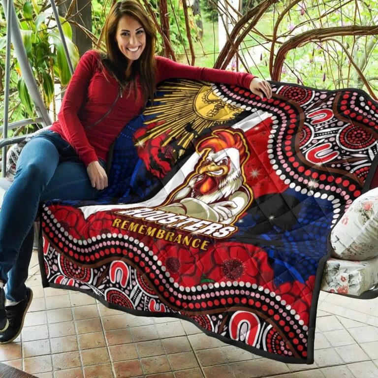 NRL Sydney Roosters Anzac Remembrance Day Poppy Flower Aboriginal Quilt Blanket