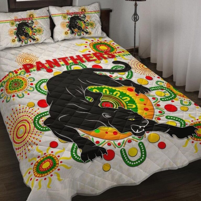 NRL Penrith Quilt Bed Set Indigenous Panthers - White
